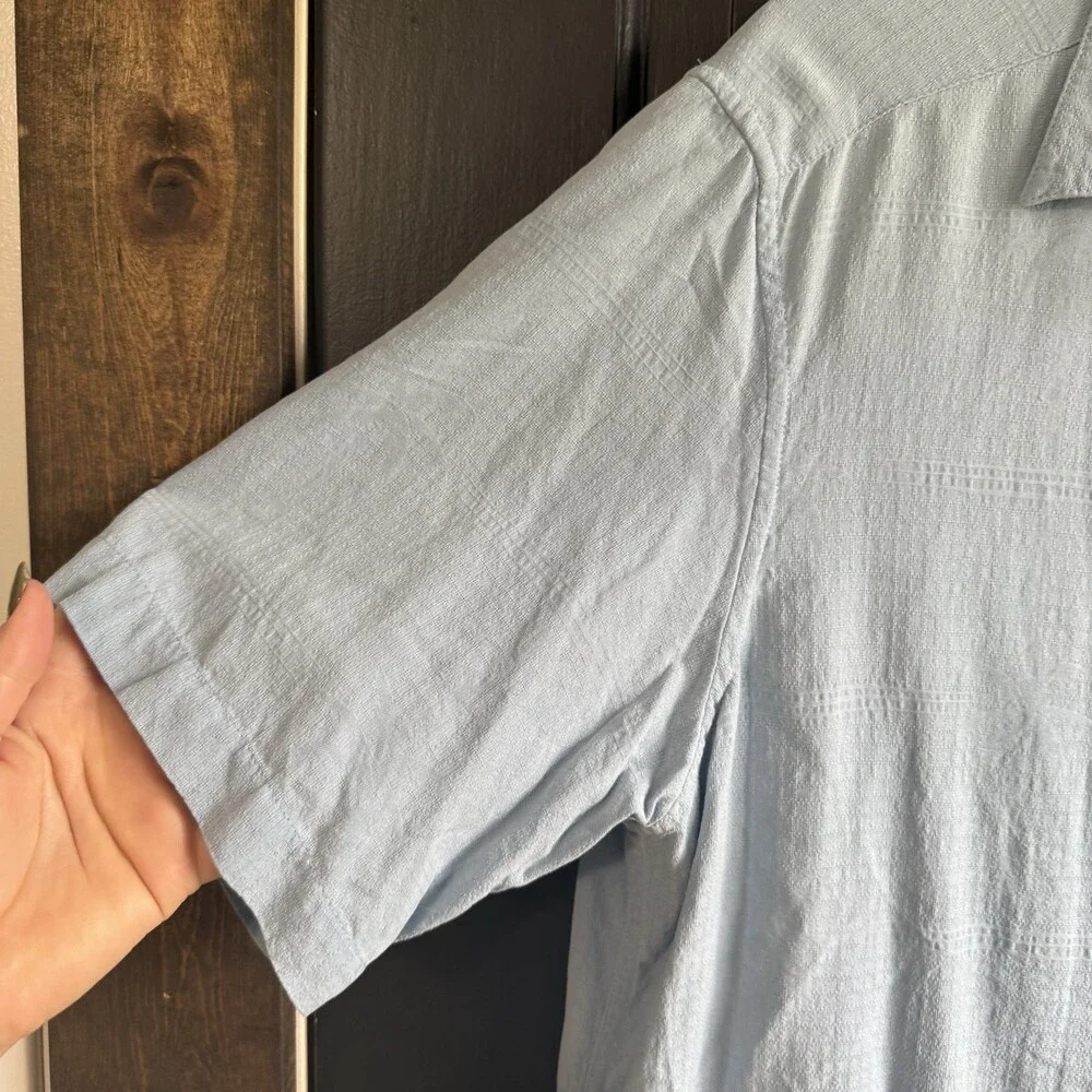 Axcess 100% Silk Shirt Mens Large Blue Stripe Short Sleeve  Button Up - Picture 6 of 10